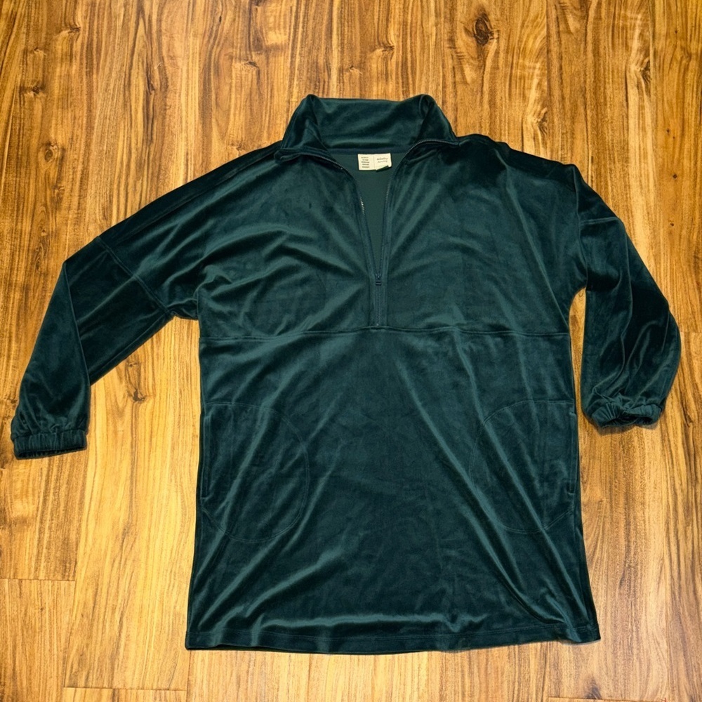 Anthropologie women medium green velour tunic top dress sweater green pockets
